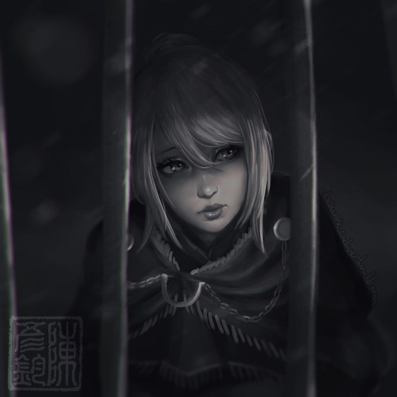 indoors, child, innocence, looking at camera, fear, horror, one person, looking away, doll, poncho, Dark Souls, monochrome, females, snowflakes, evil, woman