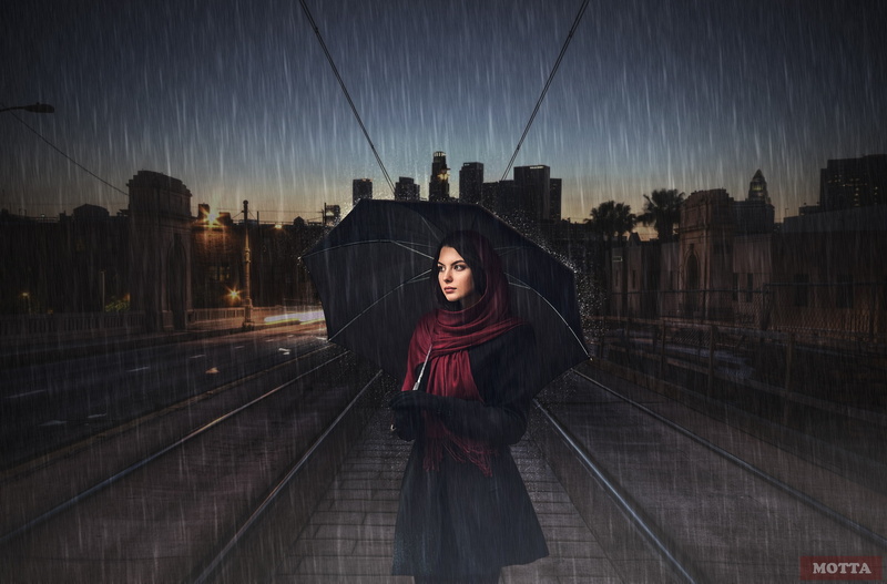 coats, 2K, women, umbrella, Photoshop, Motta123, scarf, gloves, rain, water drops, black coat, Black clothes
