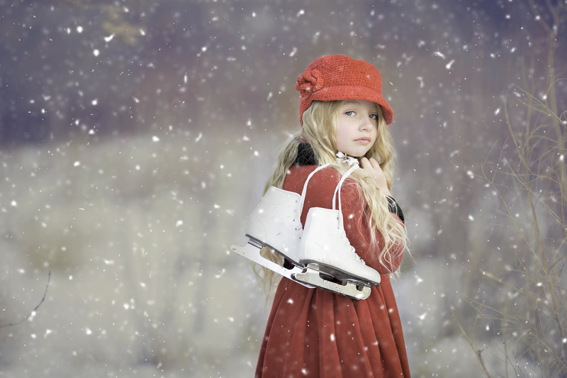 coat, hair, nature, female, ice skating, one person, extreme weather, scarf, offspring, hat, celebration, red, childhood, holding, girl, skate, innocence