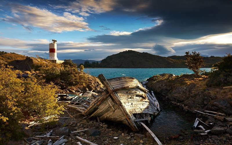 1920x1200, 1080P, wreckage, chile, landscape, lighthouse, sea