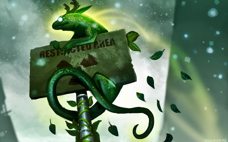 alexiuss, green, being, monster, romantically apocalyptic, sign, romance of the Apocalypse, lizard, leaves, plate, art, 1080P