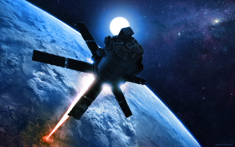 laser, ray, satellite, earth, space, art, 1080P, planet, alexiuss, orbit