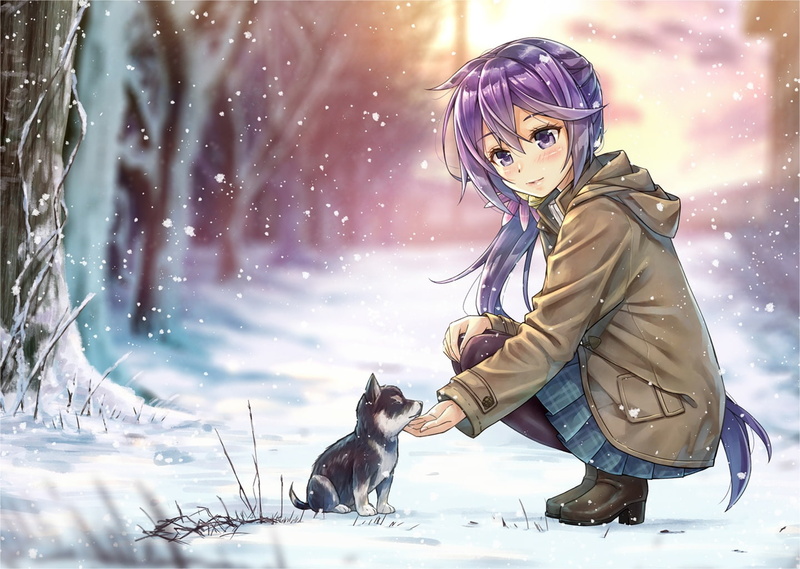 snow, cute, collection, girl, dress, kantai, dog, original, anime, 720P