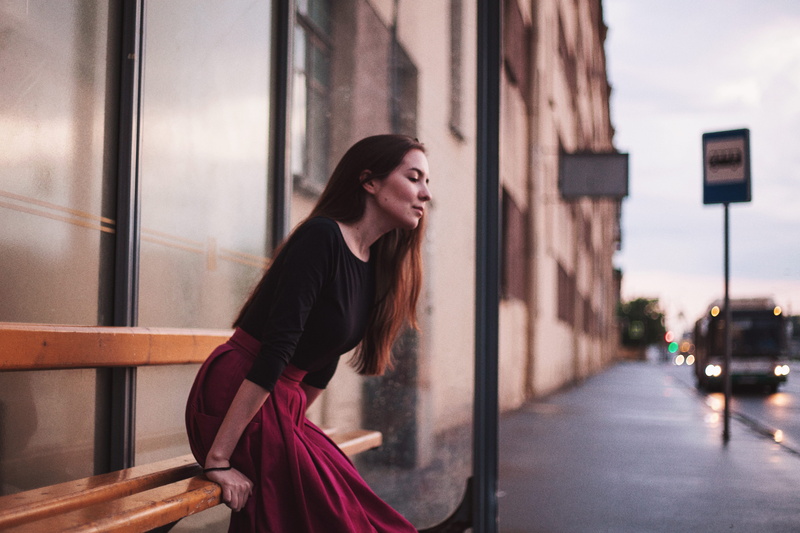 lamp, outdoor, built structure, beauty, transportation, hair, lifestyles, sitting, leisure activity, post, day, bench, portrait, fashion, path, saint petersburg