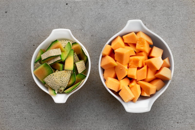 healthy eating, orange, choice, organization, health, fruit salad, food and drink, cantaloupe, fruit, tray, 4K, melon, vegetarian, directly above, high angle view