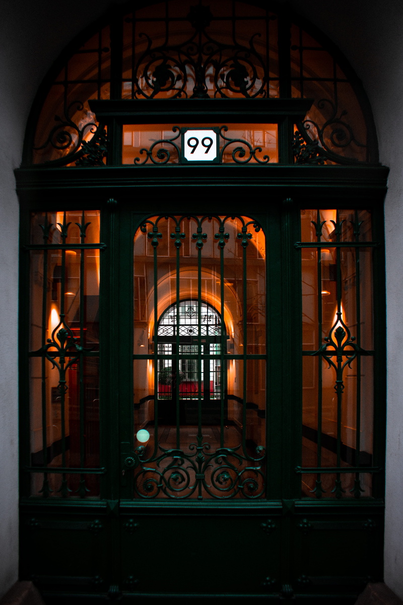built structure, stained glass, architecture, entrance, window, illuminated, wrought iron, path, walkway, french door, gate, belief, green, design, history