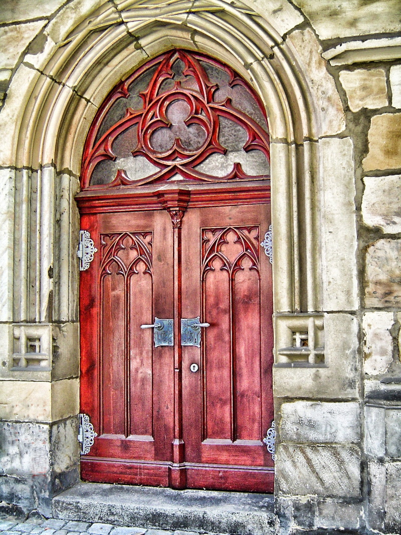 protection, architecture, door, doorway, day, french, red, entrance, wood - material, security, arch, stone wall, church, safety, closed, built structure