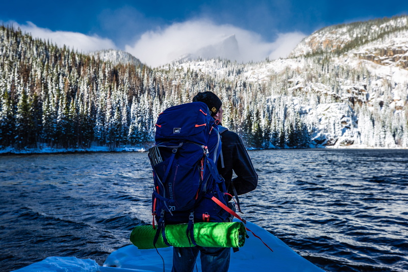 water, leisure activities, nature, trip, warm clothing, lake, leisure activity, blue, scenics - nature, ice, backpack, man, people, lifestyles, person