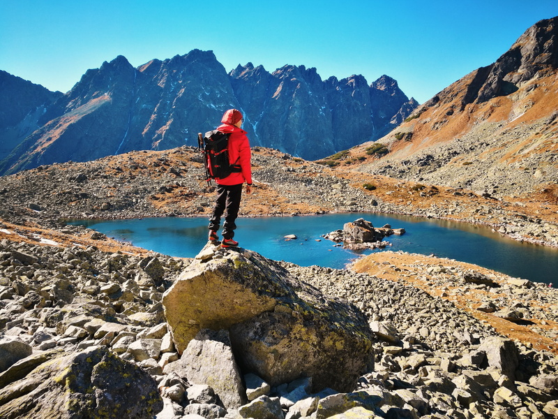 zabie plesa, hiking, ground, peak, one person, man, non-urban scene, rysy, full length, beauty in nature, solid, mountain, nature, rock - object, person