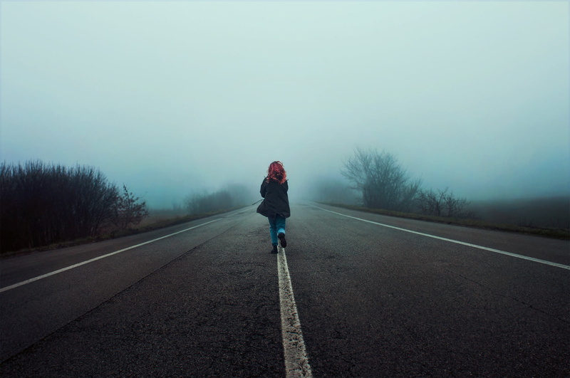 1080P, symbol, the way forward, tree, one person, outdoors, plant, nature, women, sky, fog, lifestyles, real people, rear view, day, road, road marking