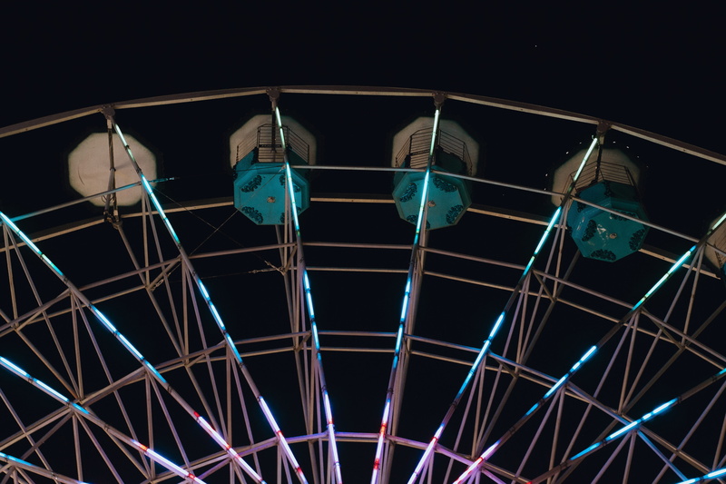 outer space, boat, night, coaster, multi colored, lighting, mode of transportation, carnival, network, 4K, wheel, sphere, road, space, close-up, low angle view