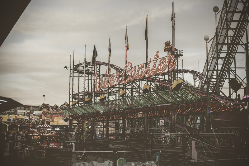 fairground, built structure, metropolis, coaster, arts culture and entertainment, metal, person, sky, 2K, town, shrine, industry, travel, transportation