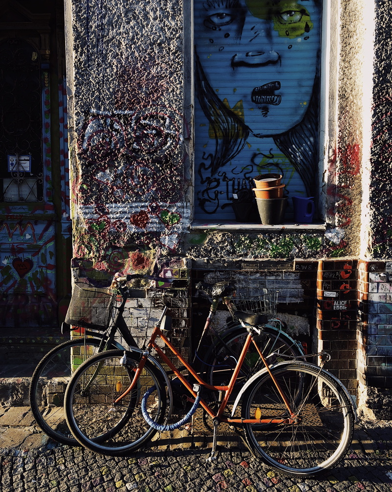 parking, sports, germany, spoke, no people, art, day, wrangelstraße 111, three, transportation, outdoors, vehicle, communication, wall - building feature