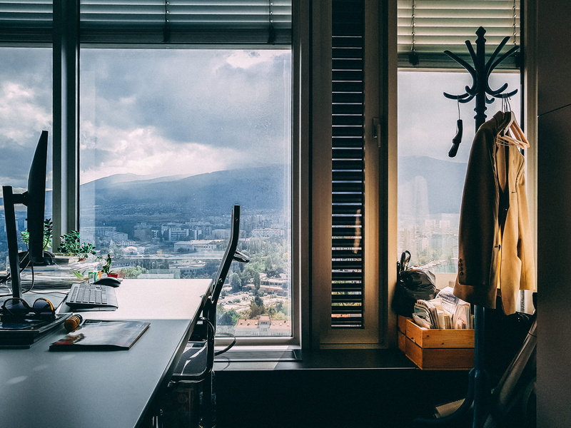 sky, interior, table, cloud - sky, window, window sill, absence, desk, reflection, afternoon, trench, domestic room, indoors, transparent, chair, brown