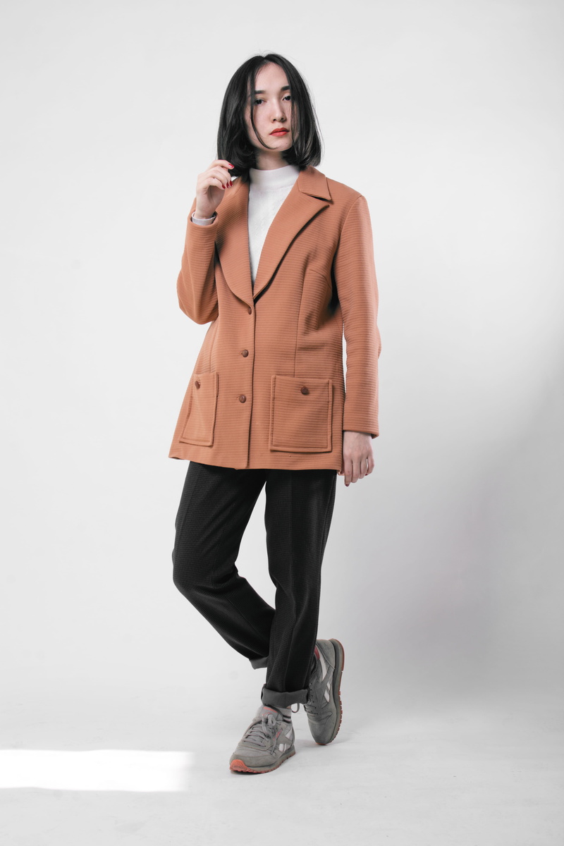 trench coat, studio shot, casual clothing, floor, long sleeve, full length, apparel, person, portrait, costume, footwear, coat, overcoat, suit, leather