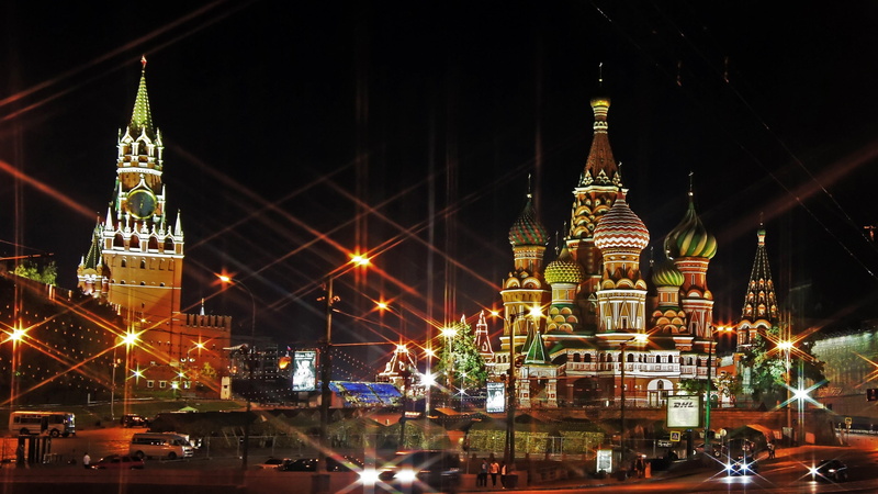 4K, city, night, lights, moscow, russia, cathedral