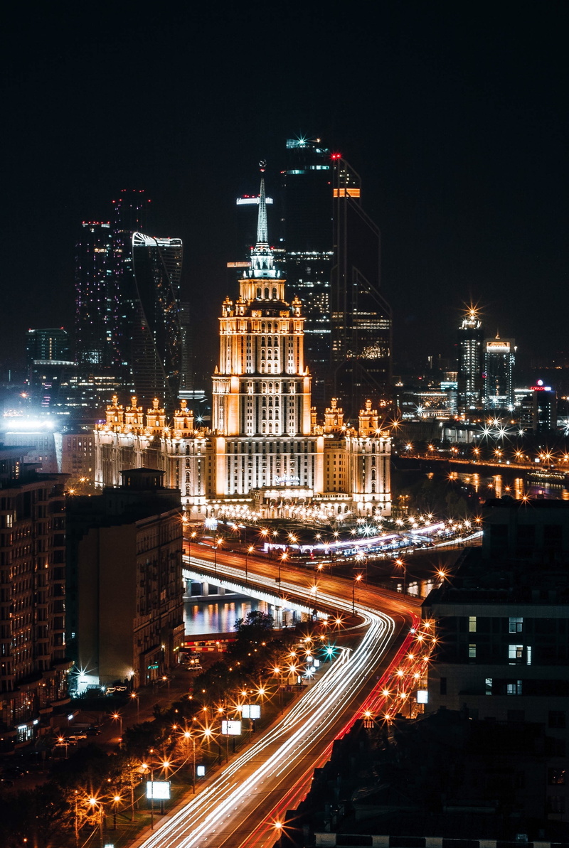 urban Scene, traffic, concrete, downtown District, dark, river, modern, architecture, night city, illuminated, building, transportation, twilight, light trail