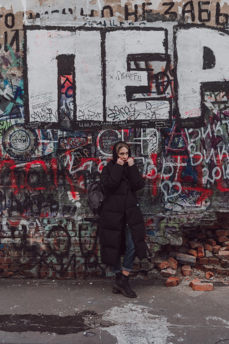 front view, footwear, art, moscow, model, day, teenager, young women, young adult, one person, built structure, smiling, leisure activity, brick, person