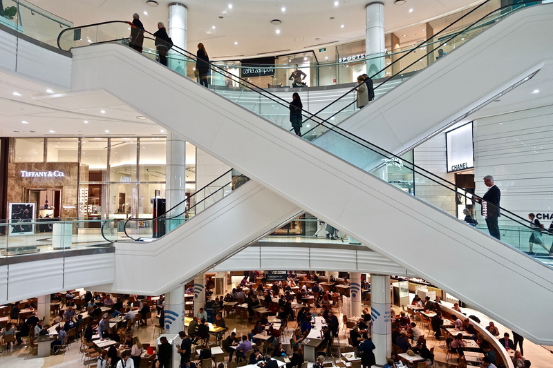airport, walking, retail, people, railing, Escalators, store, adults only, business, Shopping Centre, city, crowd, group of people, modern, Mall, real people