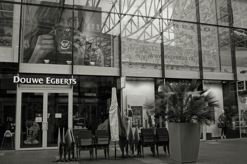no people, group, white, chairs, stock, luxury, street, indoors, tree, seat, plant, black, black-and-white, empty, coffeehouse, shopping centre, western script