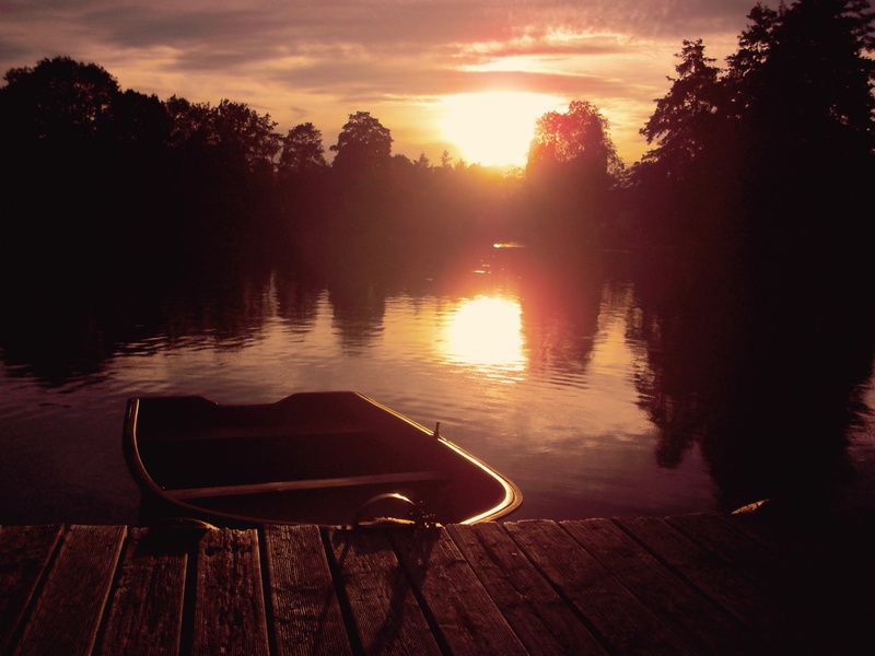 sun, boardwalk, fishing boat, golden, transportation, summer, rowing boat, boat, web, absence, hour, natural bathing lake, gondola pond, nature, abendstimmung