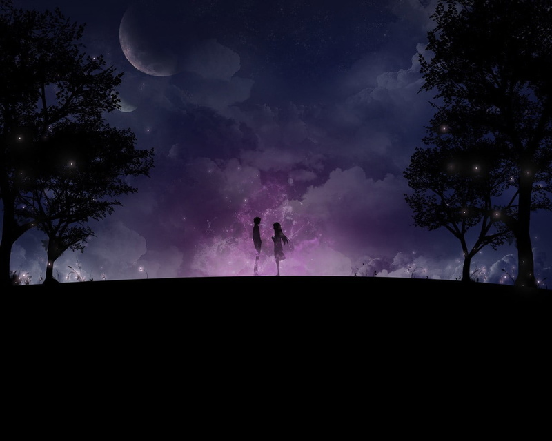low angle view, adult, Kimi ni Todoke, two people, beauty in nature, real people, outdoors, space, people, couple, tree, nature, night, standing, land