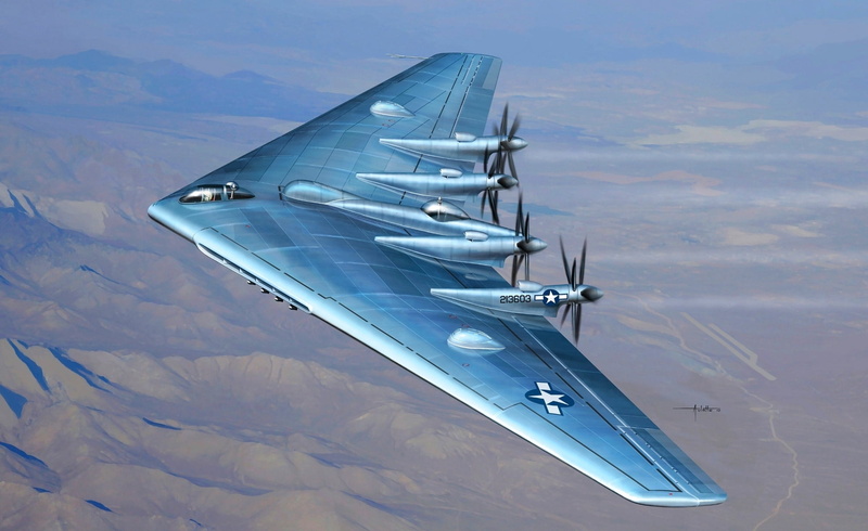 heavy bomber, air vehicle, YB-35, Northrop XB-35, day, blue, 1080P, outdoors, reflection, airplane, plane, mode of transportation, aircraft wing, aircraft