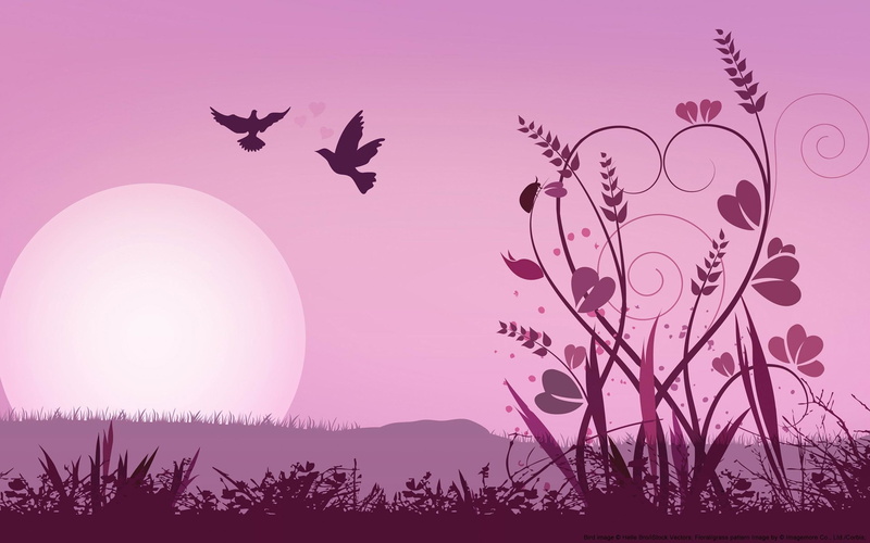 animal themes, romantic, bird, nature, vertebrate, moon, full moon, flying, day, illustration, mammal, tranquility, two, tree, plant, beauty in nature