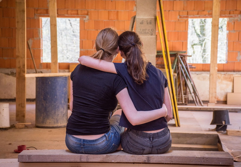 couple - relationship, daughter, trust, love, female, family, bonding, affection, rear view, adult, togetherness, rehabilitation, project, women, construction project