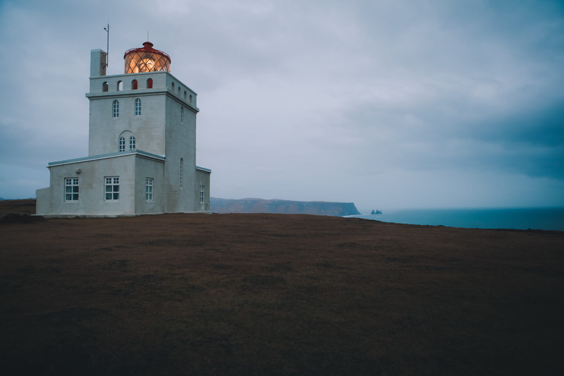 barren, structure, daytime, beach, nature, water, southern iceland, lit, tower, safety, coastal, light, protection, white, cliff, beacon, black sand, architecture
