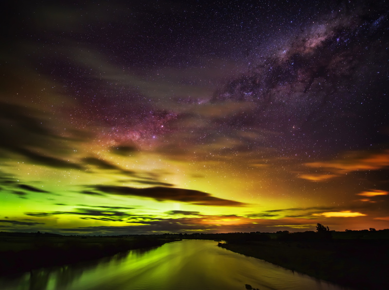 milky way, newzealand, space, lights, water, scenics - nature, night, reflection, sky, tranquil scene, zealand, astronomy, beauty in nature, Sun and Sky