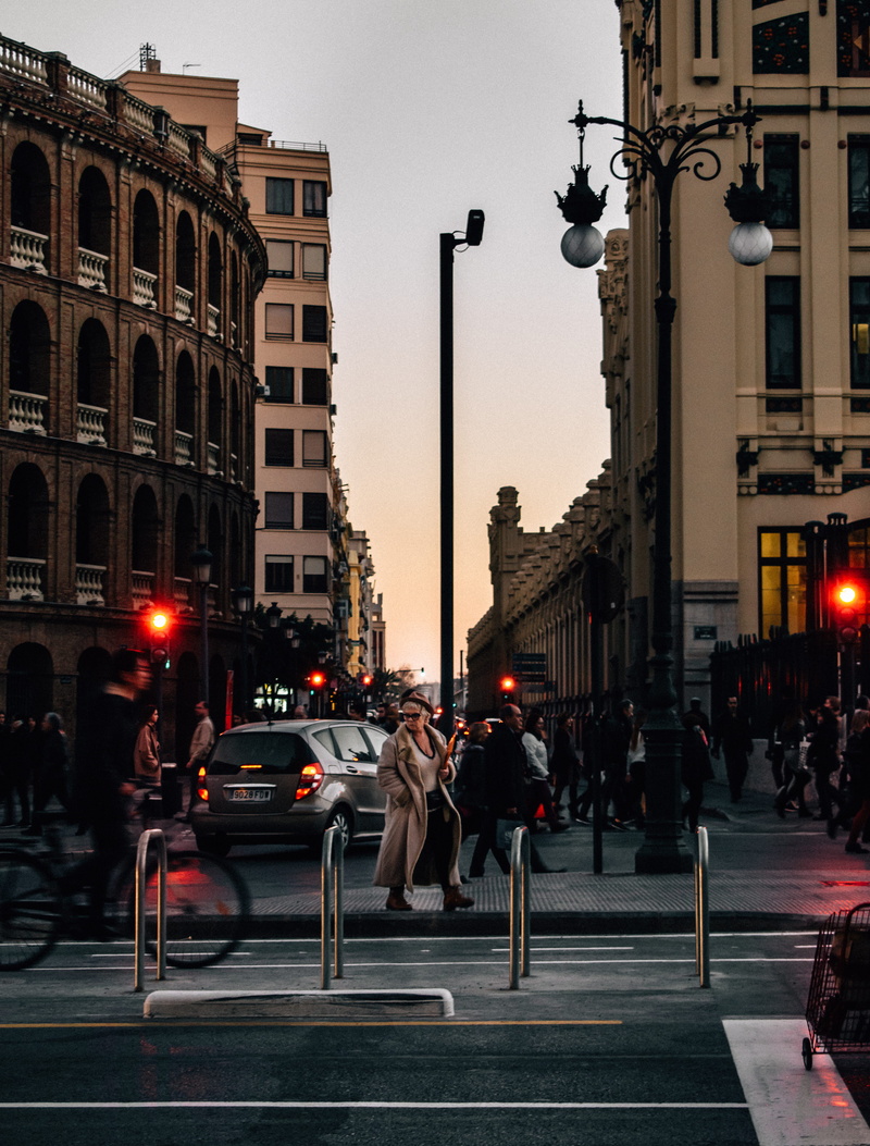 city, lantern, spain, real people, architecture, person, streetscape, walking, valencium, street light, luxofor, woman, illuminated, bullring, city street