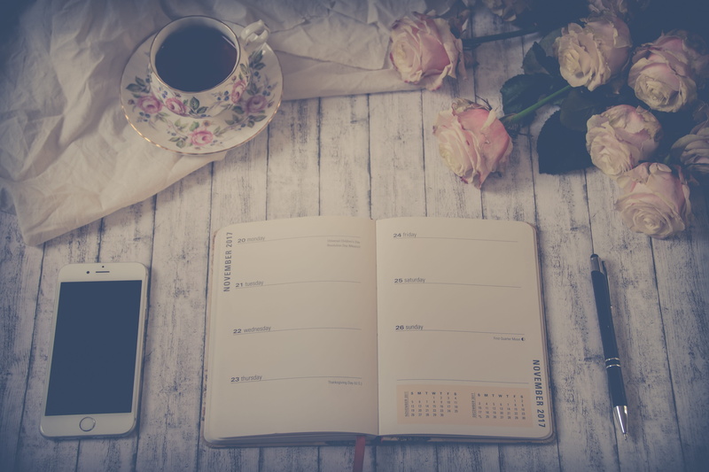 high angle view, life, flowers, agenda, office, book, coffee - drink, telephone, freshness, food and drink, flowering plant, publication, still life, hustle and bustle