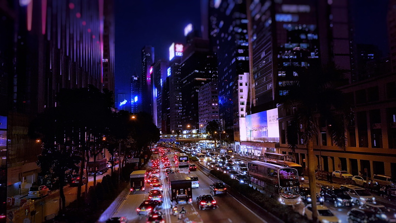city life, hustle, hong, n, city street, car, building, office building exterior, city, night, kong, transportation, street, nightlife, cityscape, modern