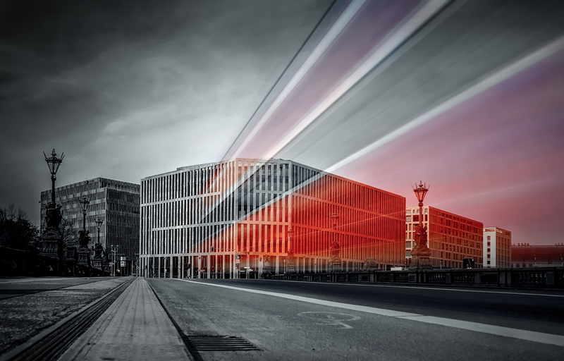 digital composite, no people, transport, buildings, sign, building exterior, places of interest, mode of transportation, photo, architecture, design, building