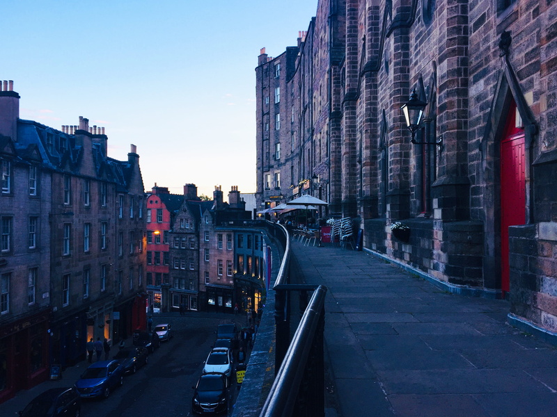 terrace, mode of transportation, light, victoria terrace, sky, downtown, motor vehicle, edinburgh, outdoors, direction, sidewalk, brown, incidental people