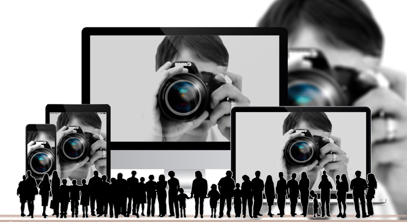 data processing, digital composite, photo, young men, eu law, hand, women, lens, dslr, television set, screen, dsgvo, girl, camera, digital, computer, standing