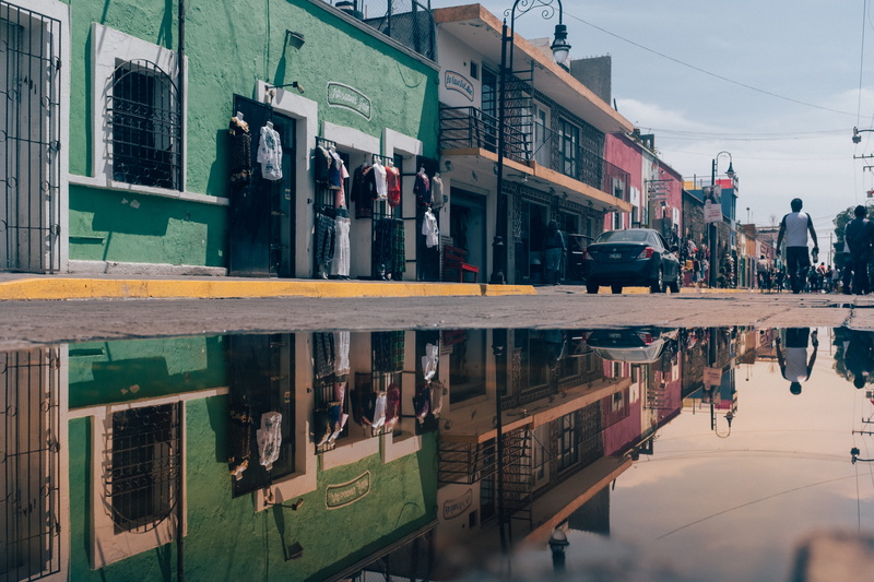 crowd, vehicle, road, tank, building, car, structure, puddle, women, street photography, city, transport, mexico city, puebla, person, outdoors, built structure
