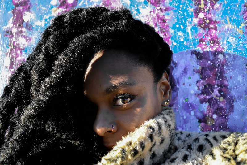 front view, female, lifestyles, model, warm clothing, cheetah print, bushwick, headshot, black woman, portrait, women, hood - clothing, young women, united states