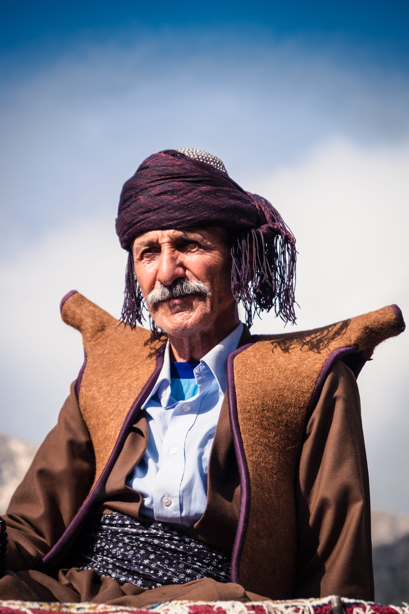real people, clothing, adult, moustache, pose, front view, wearing, senior adult, keffiyeh, lifestyles, mature adult, پیرشالیار, man, blue sky, beard, oldman