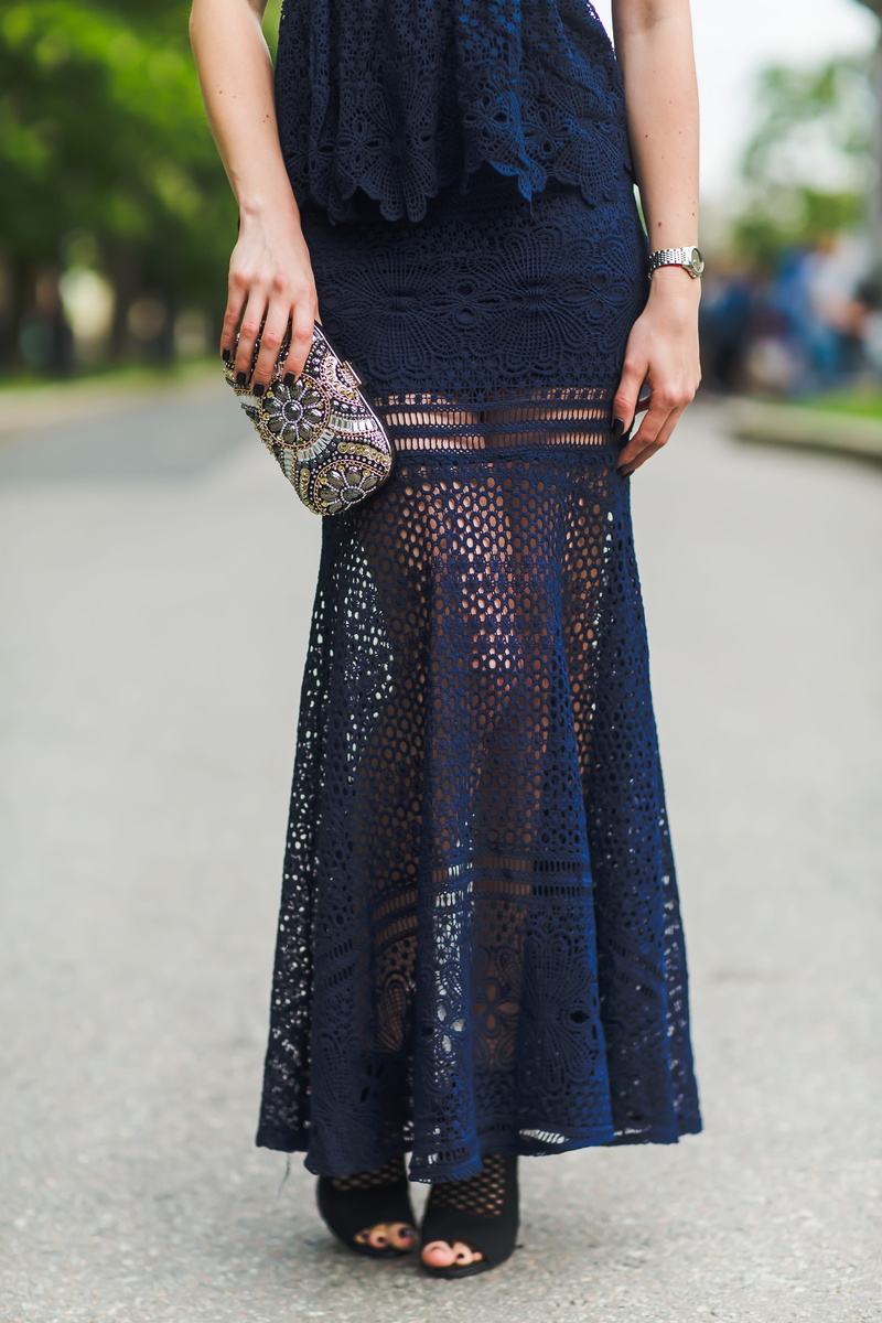 leisure activity, sandal, beauty, handbag, beautiful girl, lifestyles, women, summer, lace, blue, model, dress, stones, maxi skirt, pose, front view, clothing