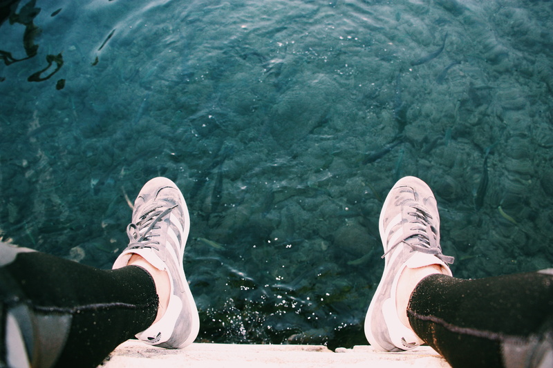 running shoe, suede, human limb, low section, human leg, sneaker, ankle, body, body part, unrecognizable person, grey, fish, outdoors, animal, leisure activity