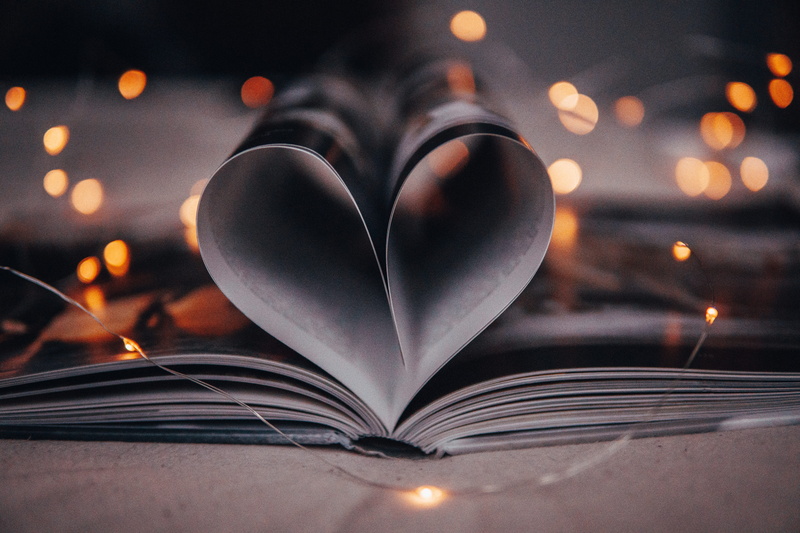 bokeh, lowlight, light, dark, night, no people, books, illuminated, holiday - event, focus on foreground, blossom, 5K, heart shape, creativity, petal
