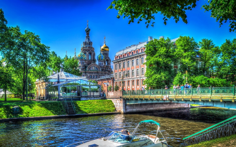 saint, cathedral, buildings, landscape, 2K, gray, hdr, beside, river, body, petersburg, view, church, water