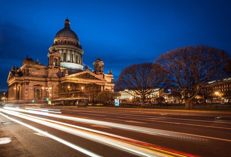 built structure, sky, dome, nature, light trail, outdoors, speed, building exterior, illuminated, religion, Saint Petersburg, 1080P, no people, Cities