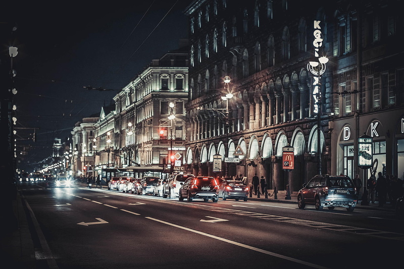 saint, nevsky, prospect, 1080P, night, petersburg