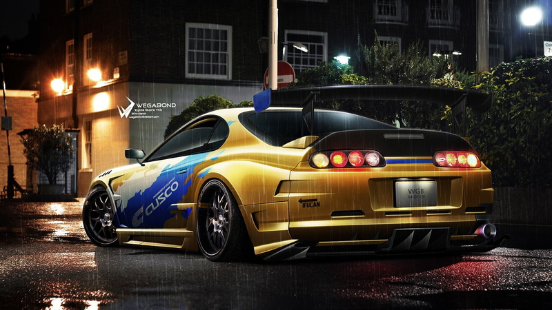 Car, Race, Lights, Toyota, Yellow, Rain, 1080P, Night