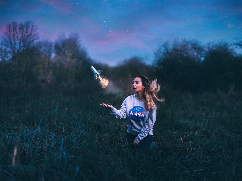 Design, Night, Grass, Amy, Creative, 1080P, Spaceship, Spanos