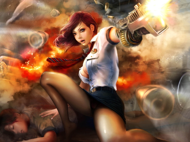 Girl, Arts, Creative, 1080P, Shooting, Painting, War