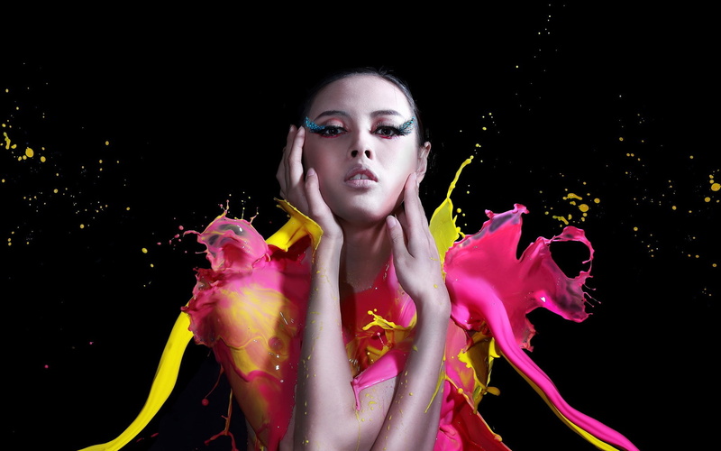 1080P, Art, women, Pictures, s, Girl, eyeshadow, blue, piink, Paint, Fashion